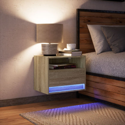 Comodino a Parete con luci LED Rovere Sonoma - homemem39