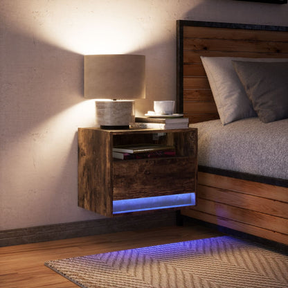 Comodino a Parete con luci LED Rovere Fumo - homemem39