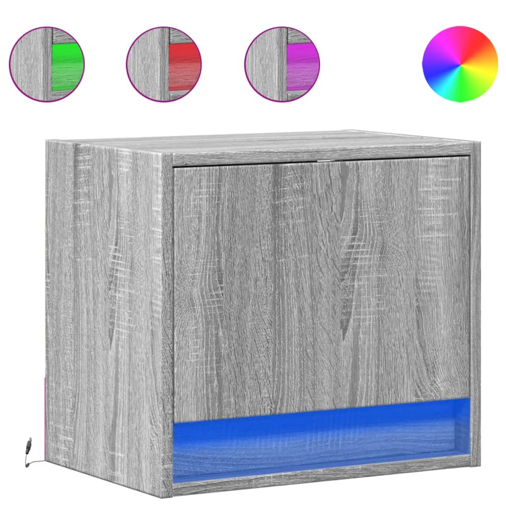 Comodini a Parete con luci LED 2 pz Grigio Sonoma - homemem39