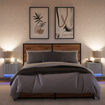 Comodini a Parete con luci LED 2 pz Grigio Sonoma - homemem39
