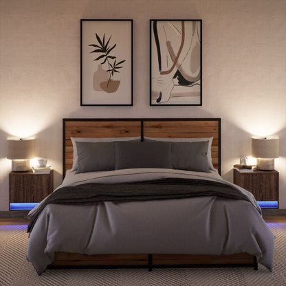 Comodini a Parete con luci LED 2 pz Rovere Marrone - homemem39