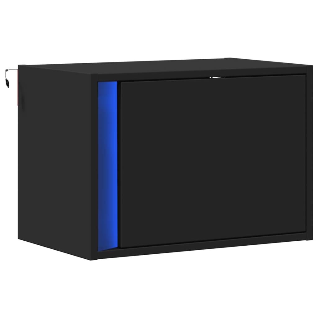 Comodino a Parete con Luci LED Nero - homemem39