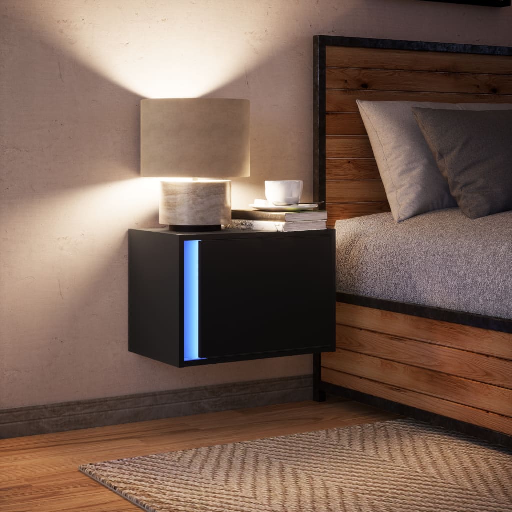 Comodino a Parete con Luci LED Nero - homemem39