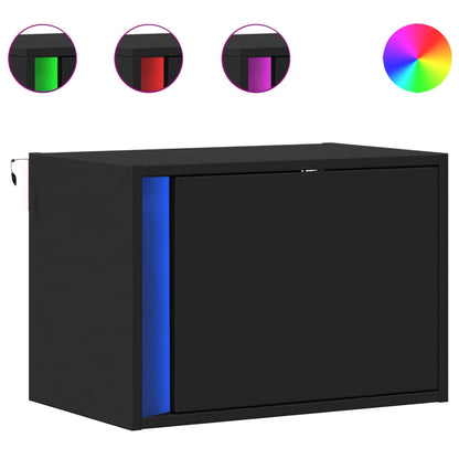 Comodini a Parete con Luci LED 2 pz Neri - homemem39