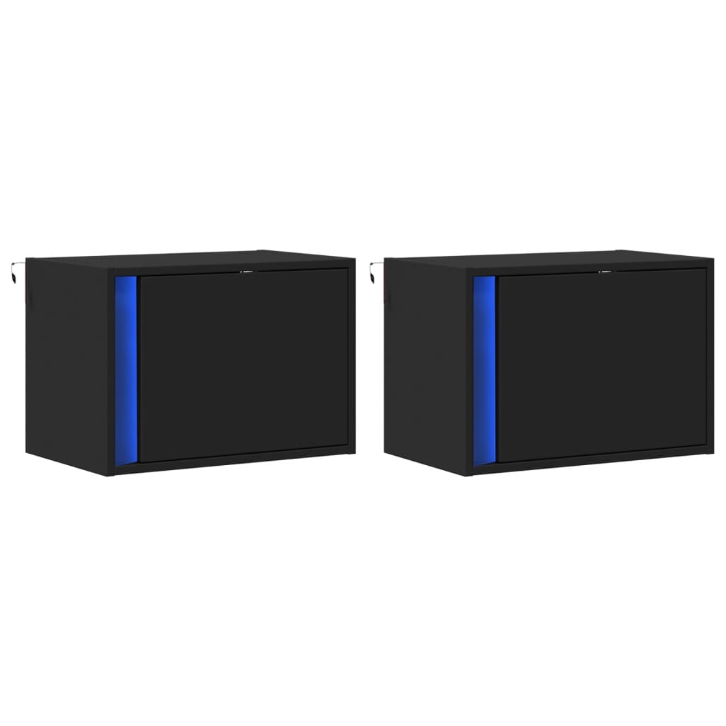 Comodini a Parete con Luci LED 2 pz Neri - homemem39