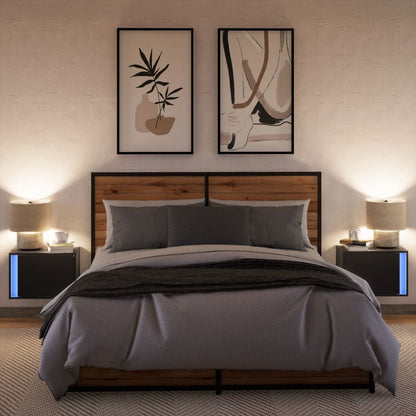 Comodini a Parete con Luci LED 2 pz Neri - homemem39