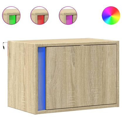 Comodini a Parete con luci LED 2 pz Rovere Sonoma