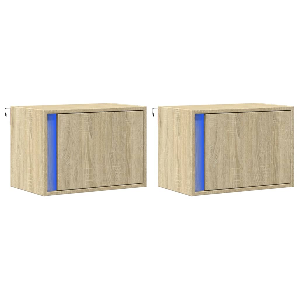 Comodini a Parete con luci LED 2 pz Rovere Sonoma