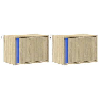 Comodini a Parete con luci LED 2 pz Rovere Sonoma
