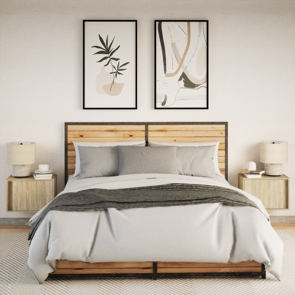 Comodini a Parete con luci LED 2 pz Rovere Sonoma