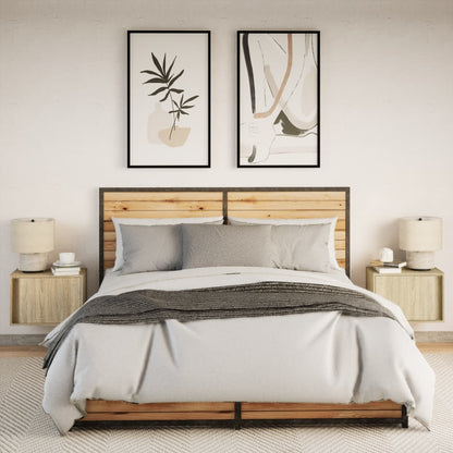 Comodini a Parete con luci LED 2 pz Rovere Sonoma