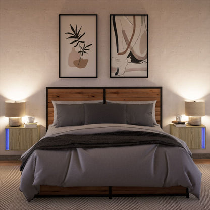 Comodini a Parete con luci LED 2 pz Rovere Sonoma - homemem39
