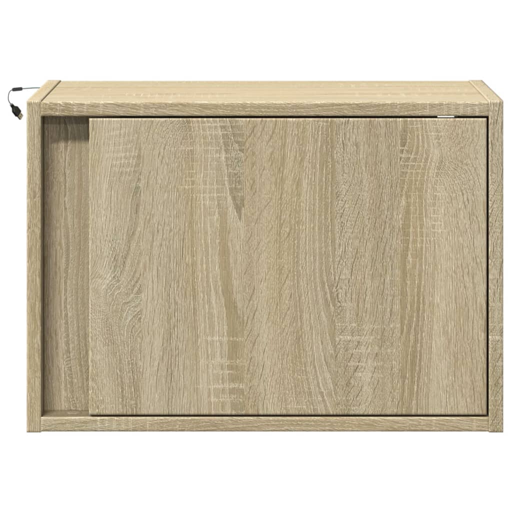 Comodini a Parete con luci LED 2 pz Rovere Sonoma