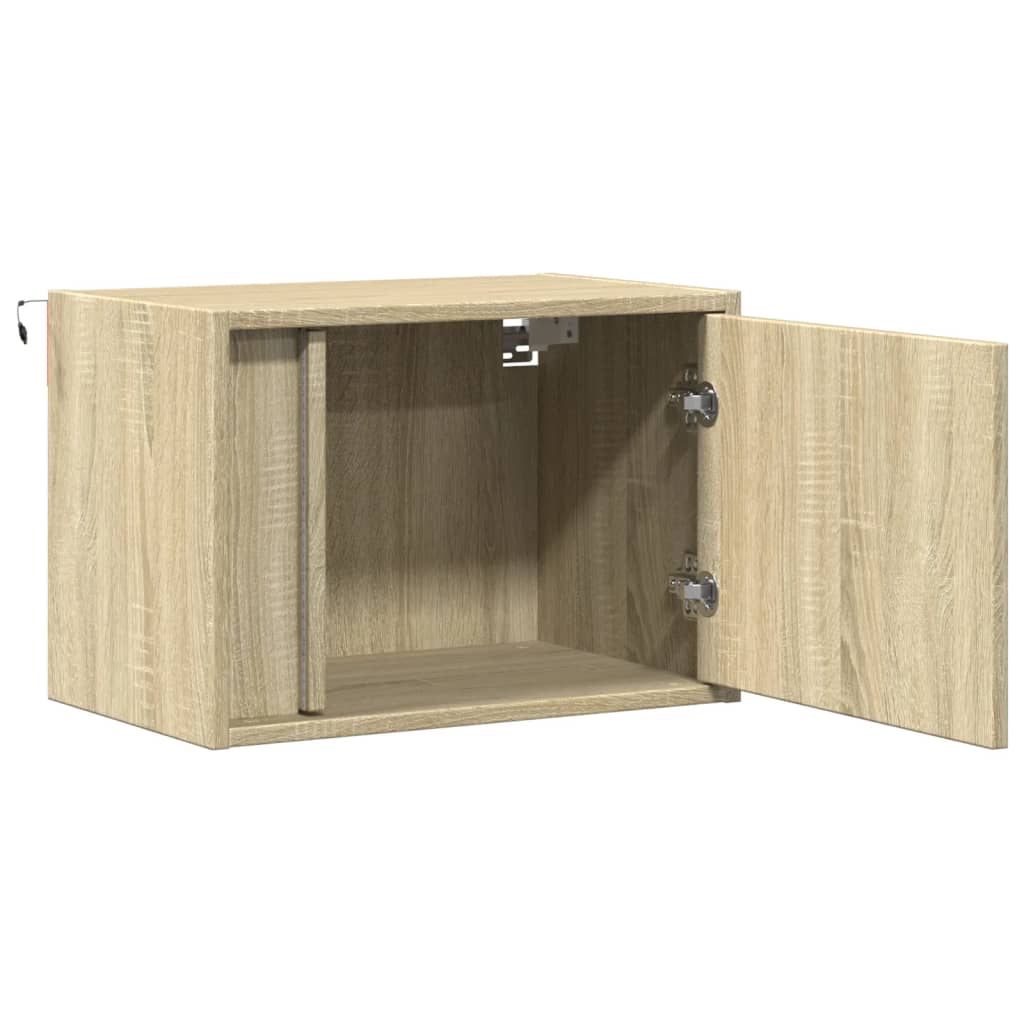 Comodini a Parete con luci LED 2 pz Rovere Sonoma