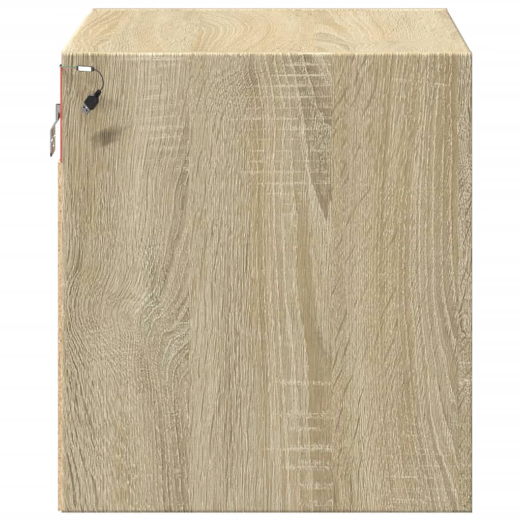 Comodini a Parete con luci LED 2 pz Rovere Sonoma