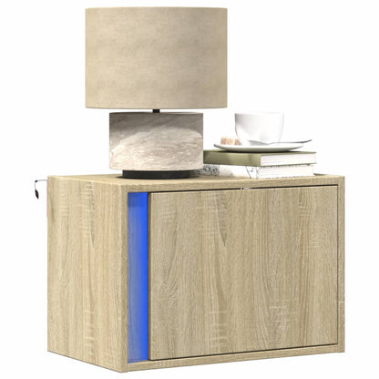 Comodini a Parete con luci LED 2 pz Rovere Sonoma