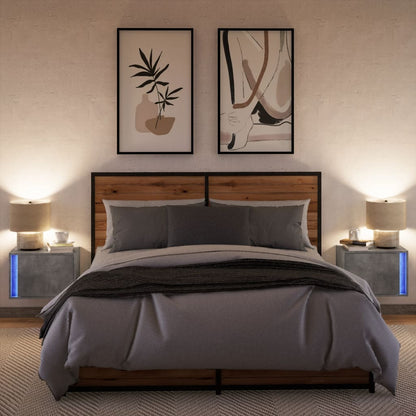 Comodini a Parete con Luci LED 2 pz Grigio Cemento - homemem39