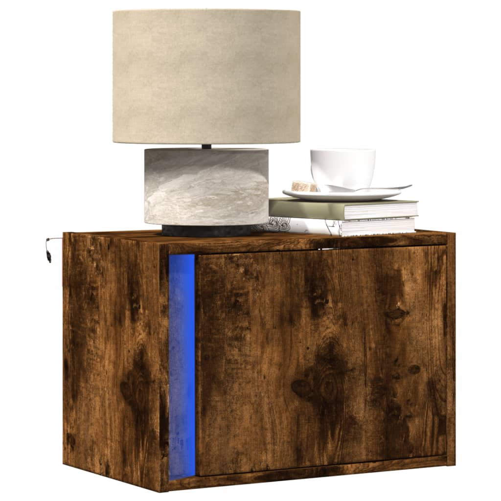 Comodini a Parete con luci LED 2 pz Rovere Fumo - homemem39