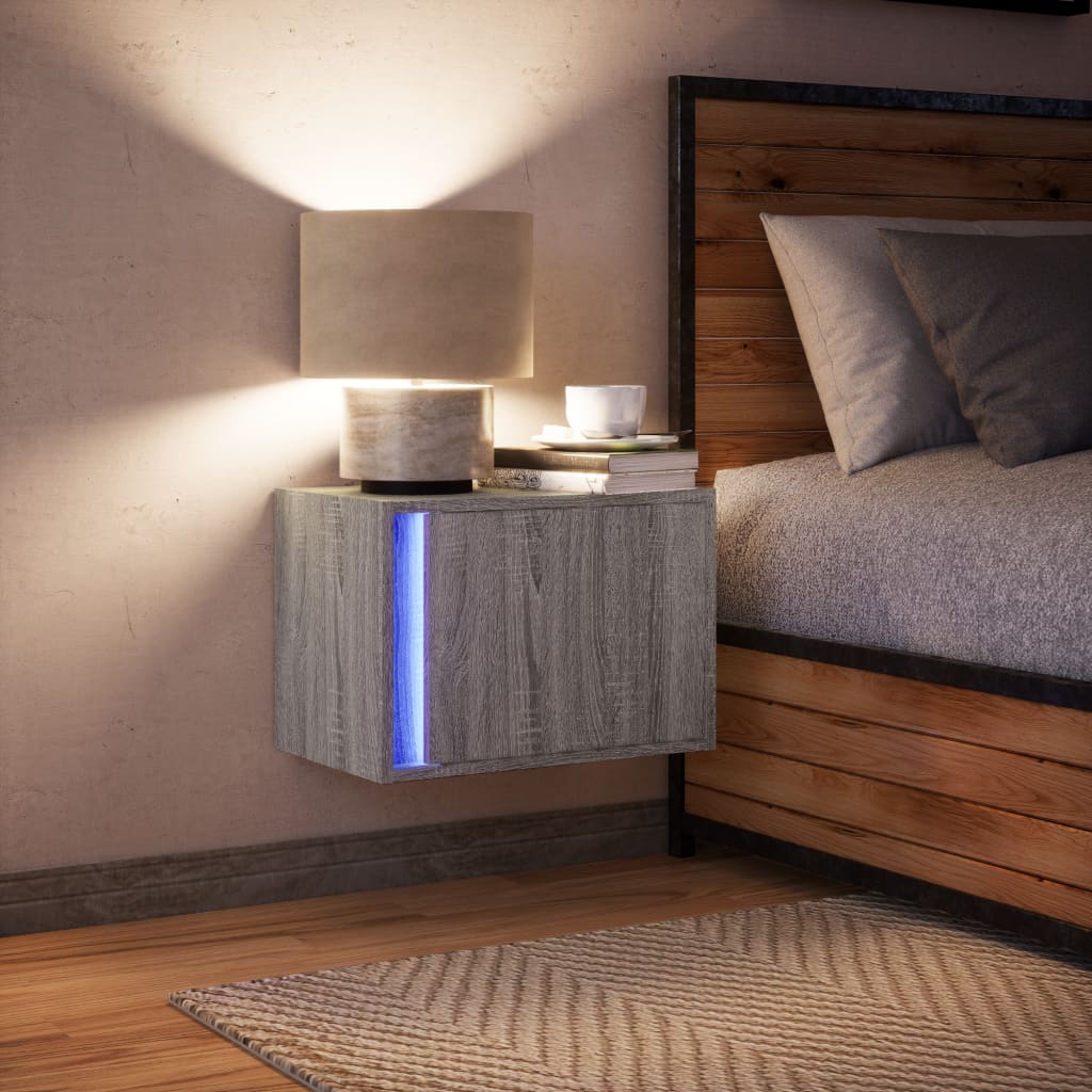 Comodino a Parete con luci LED Grigio Sonoma - homemem39