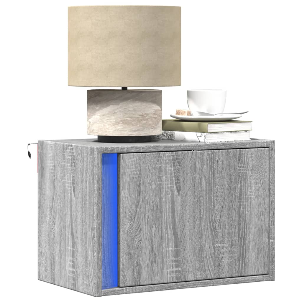 Comodino a Parete con luci LED Grigio Sonoma - homemem39