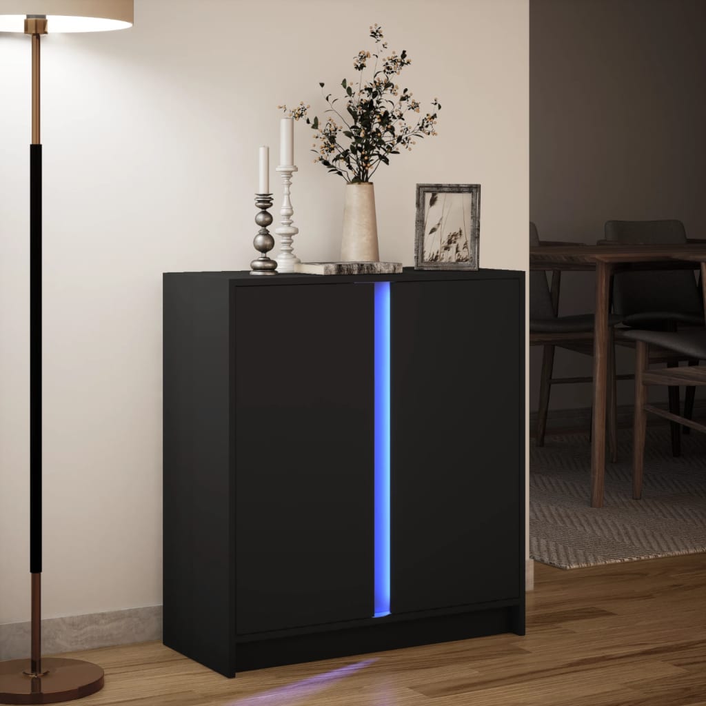 Credenza con LED Nera 77x34x85 cm in Legno Multistrato