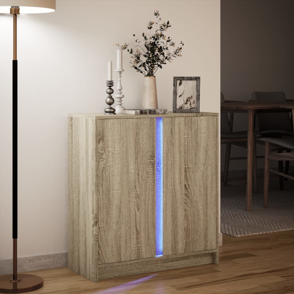 Credenza con LED Rovere Sonoma 77x34x85 cm in Legno Multistrato - homemem39