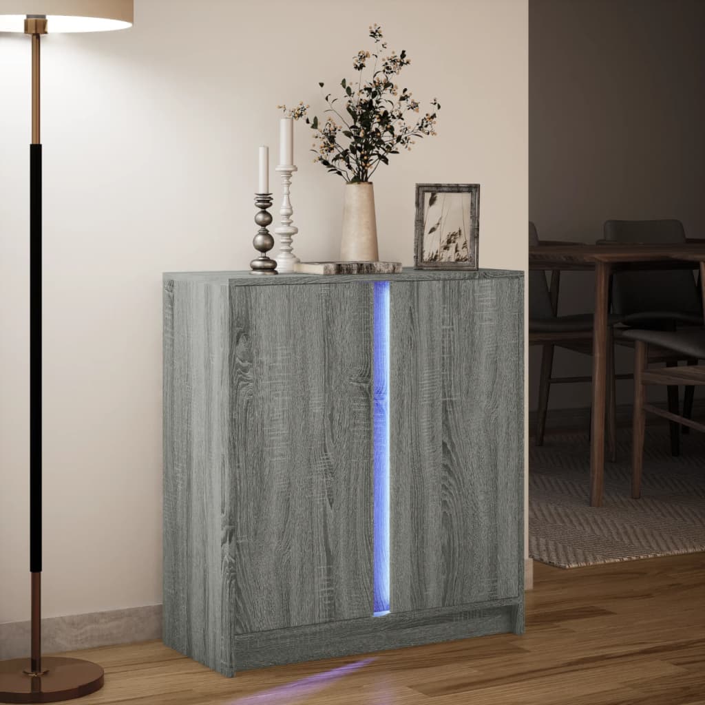 Credenza con LED Grigio Sonoma 77x34x85 cm in Legno Multistrato - homemem39