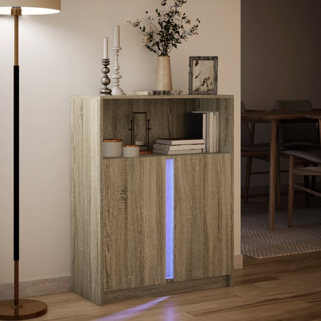 Credenza con LED Rovere Sonoma 77x34x100cm in Legno Multistrato - homemem39