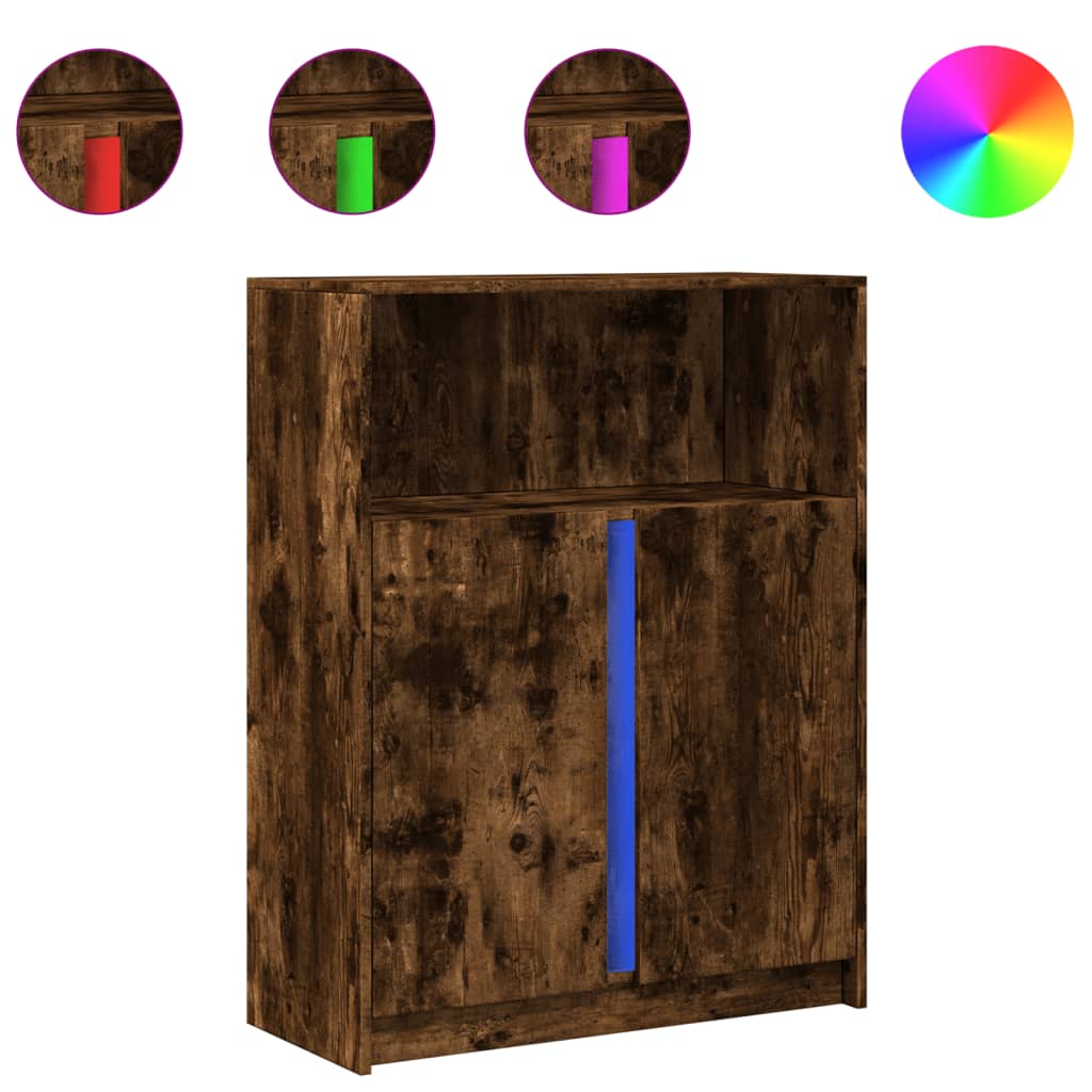 Credenza con LED Rovere Fumo 77x34x100 cm in Legno Multistrato