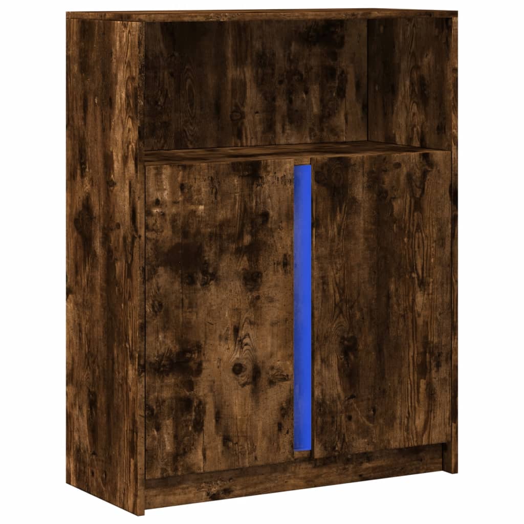 Credenza con LED Rovere Fumo 77x34x100 cm in Legno Multistrato