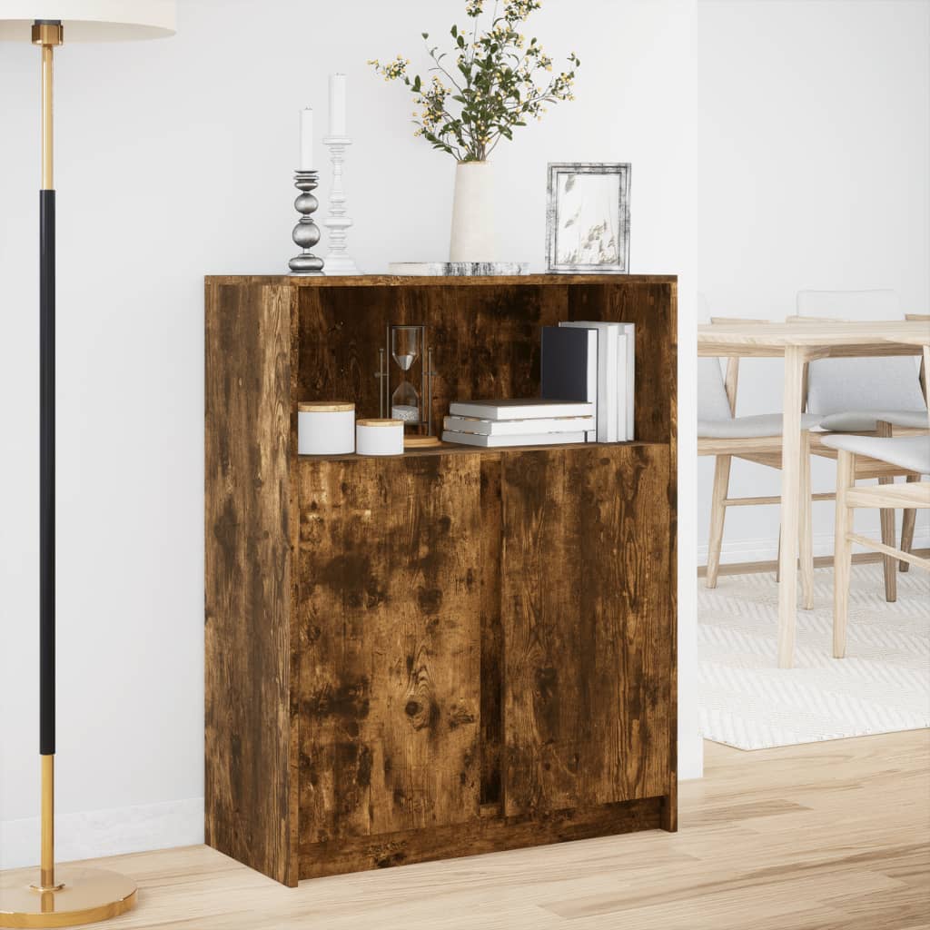 Credenza con LED Rovere Fumo 77x34x100 cm in Legno Multistrato