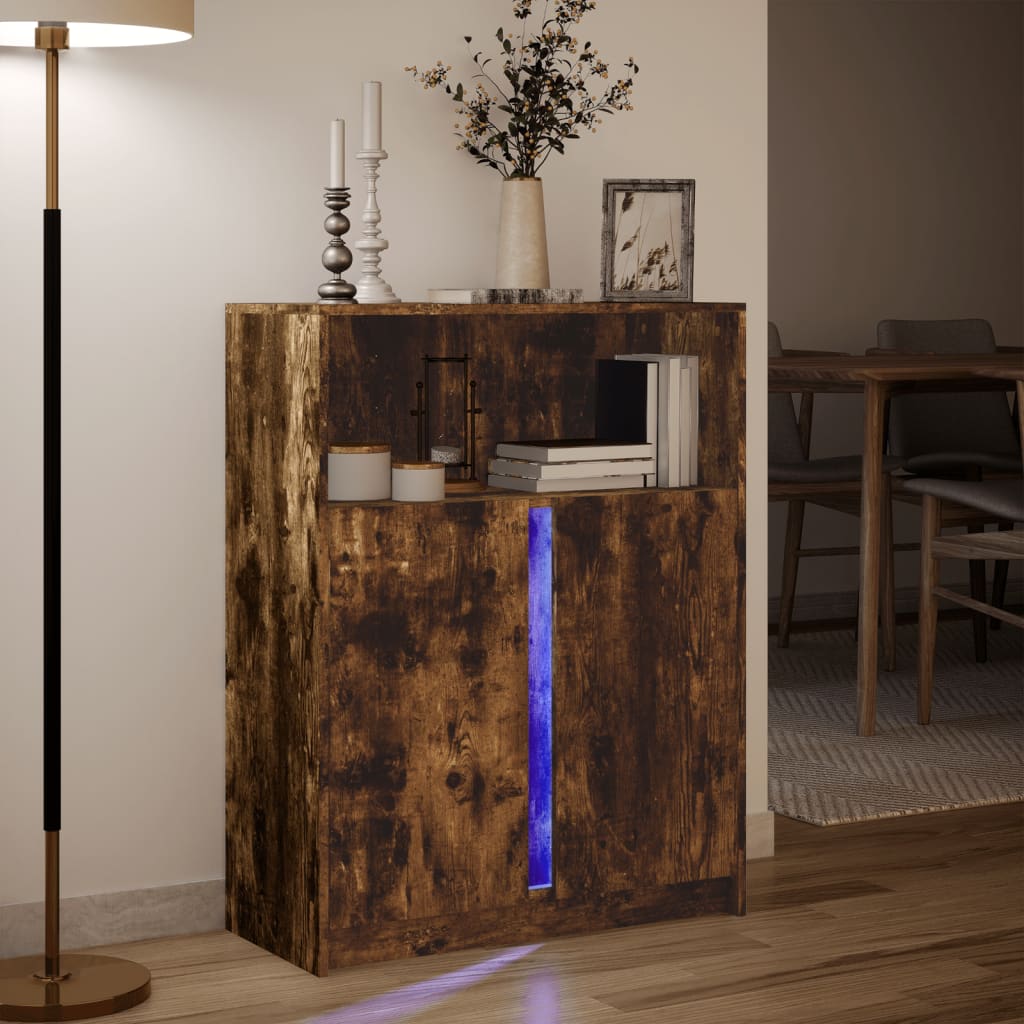 Credenza con LED Rovere Fumo 77x34x100 cm in Legno Multistrato - homemem39