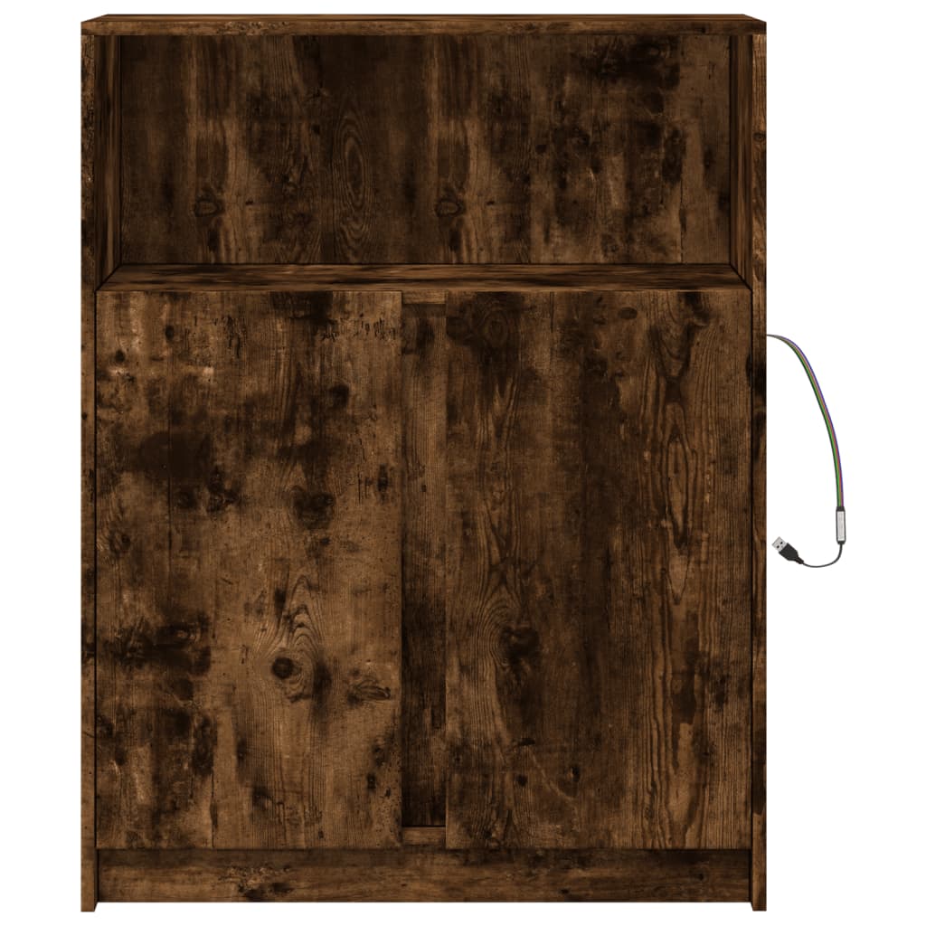 Credenza con LED Rovere Fumo 77x34x100 cm in Legno Multistrato - homemem39