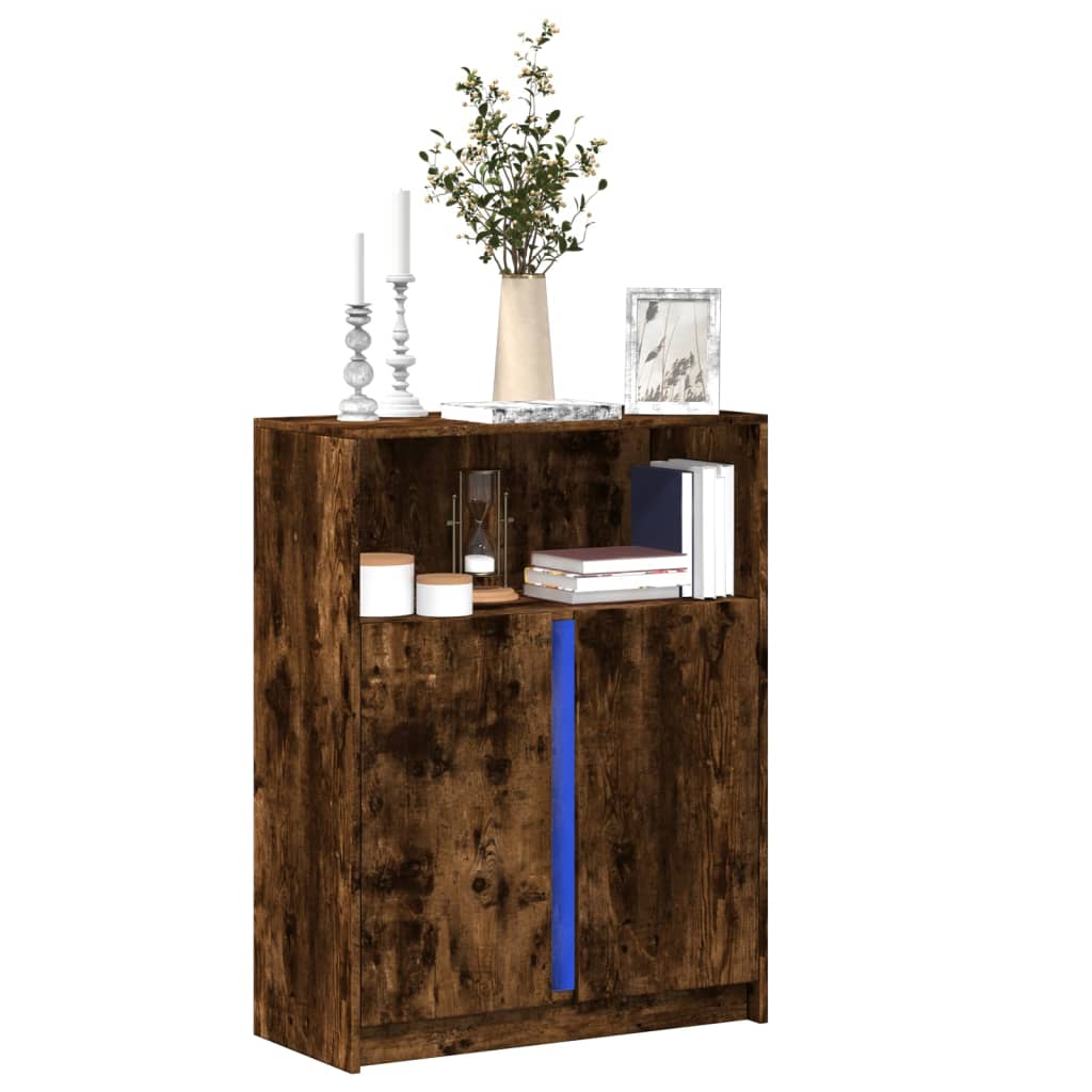 Credenza con LED Rovere Fumo 77x34x100 cm in Legno Multistrato