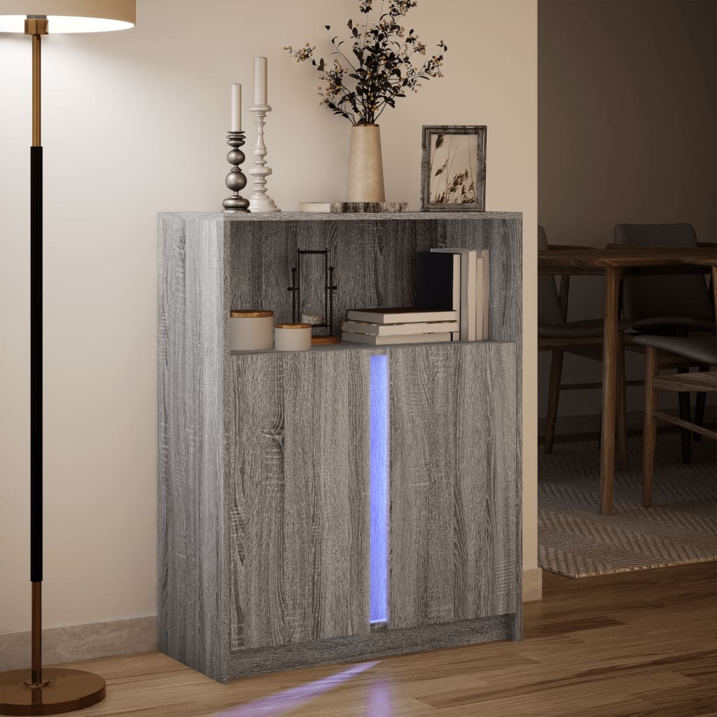 Credenza con LED Grigio Sonoma 77x34x100cm in Legno Multistrato - homemem39