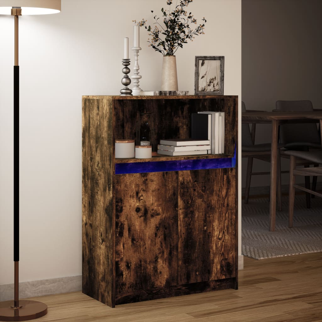 Credenza con LED Rovere Fumo 72x34x100 cm in Legno Multistrato - homemem39