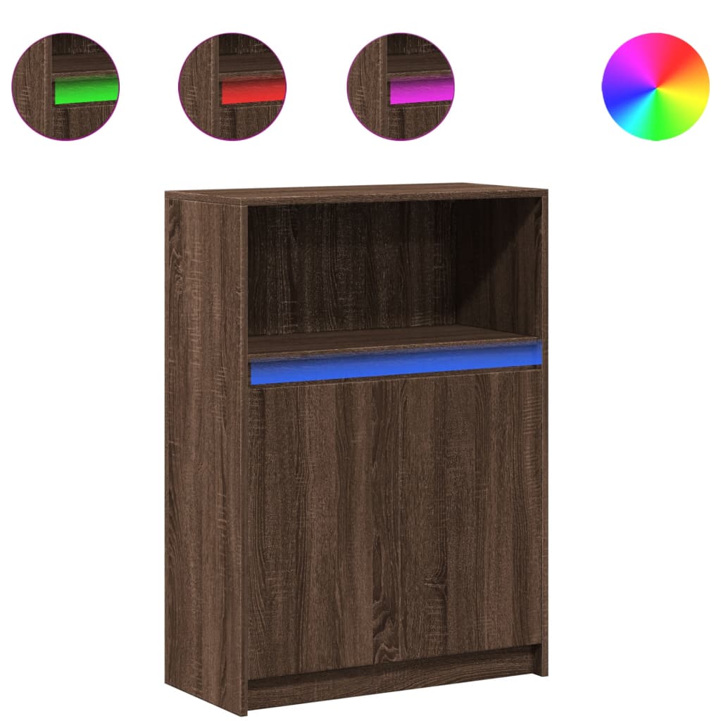 Credenza con LED Rovere Marrone 72x34x100 cm Legno Multistrato - homemem39