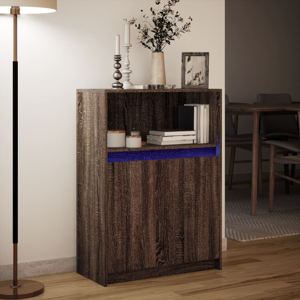Credenza con LED Rovere Marrone 72x34x100 cm Legno Multistrato - homemem39