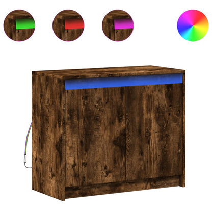 Credenza con LED Rovere Fumo 72x34x61 cm in Legno Multistrato - homemem39