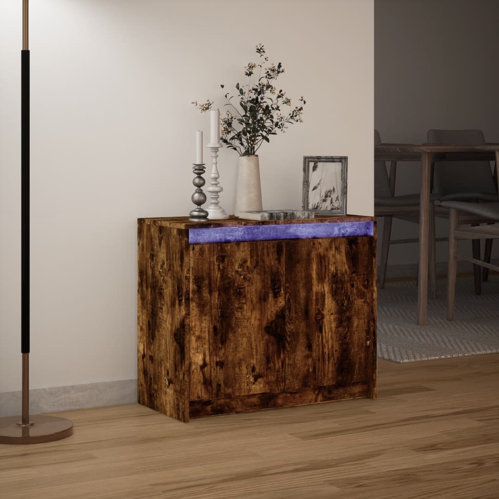Credenza con LED Rovere Fumo 72x34x61 cm in Legno Multistrato - homemem39