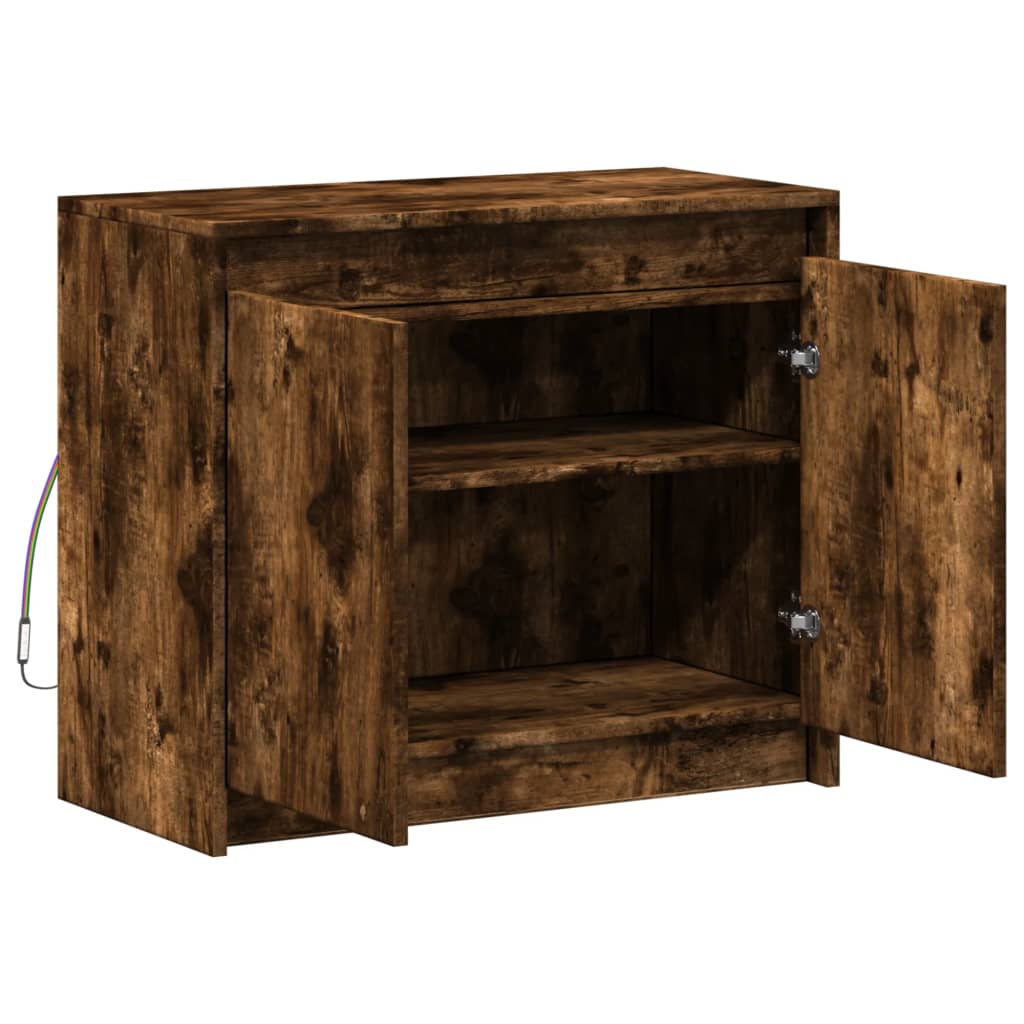 Credenza con LED Rovere Fumo 72x34x61 cm in Legno Multistrato - homemem39