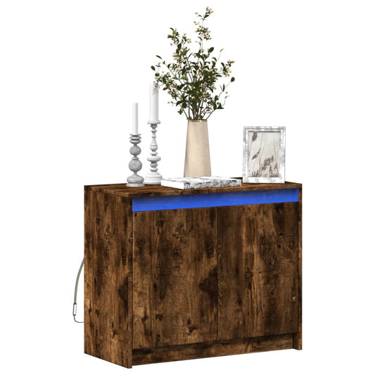 Credenza con LED Rovere Fumo 72x34x61 cm in Legno Multistrato - homemem39