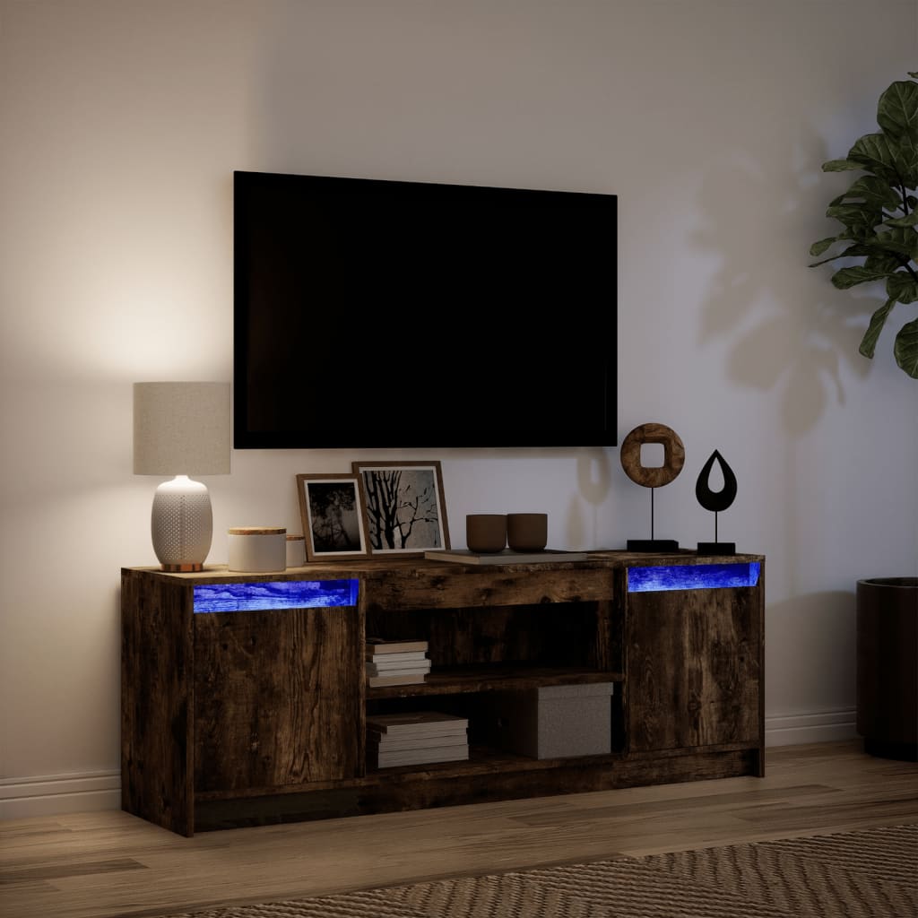 Mobile Porta TV con LED Rovere Fumo 139,5x34x50cm in Truciolato - homemem39