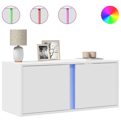 Mobile TV a Parete con Luci LED Bianco 80x31x35 cm - homemem39