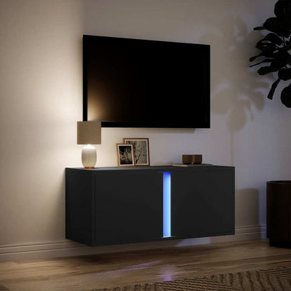 Mobile TV a Parete con Luci LED Nero 80x31x35 cm | homemem39