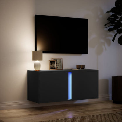 Mobile TV a Parete con Luci LED Nero 80x31x35 cm - homemem39
