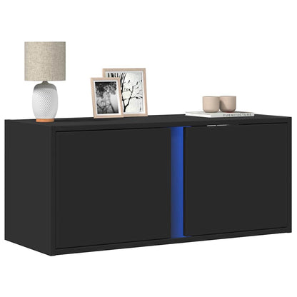Mobile TV a Parete con Luci LED Nero 80x31x35 cm | homemem39