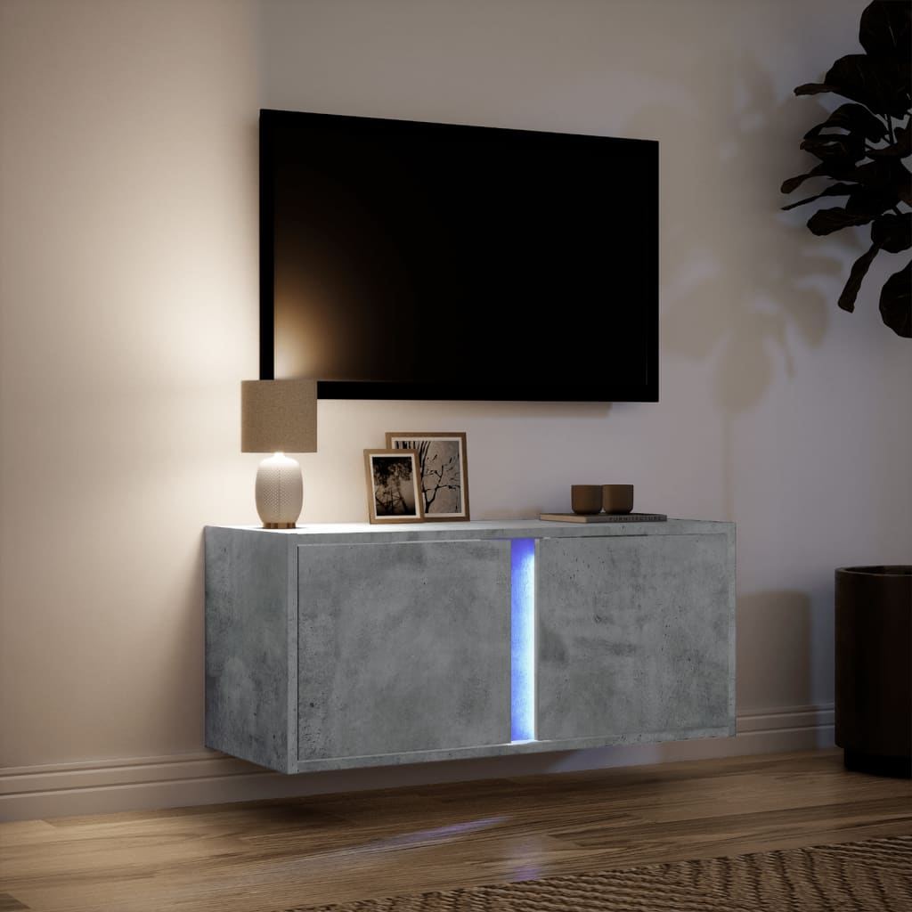 Mobile TV a Parete con Luci LED Grigio Cemento 80x31x35 cm - homemem39