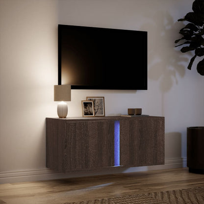 Mobile TV a Parete con Luci LED Rovere Marrone 80x31x35 cm - homemem39