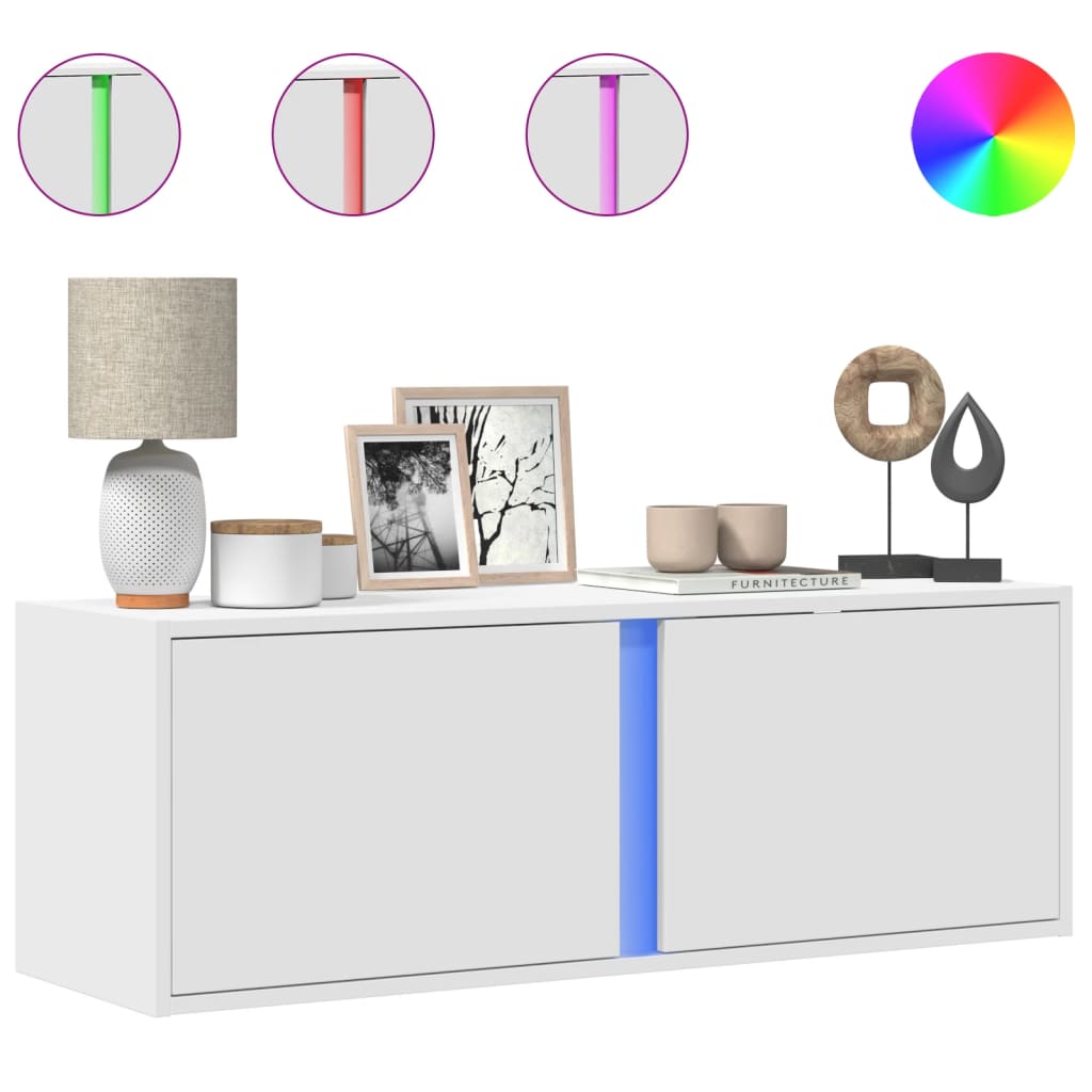 Mobile TV a Parete con Luci LED Bianco 100x31x35 cm - homemem39